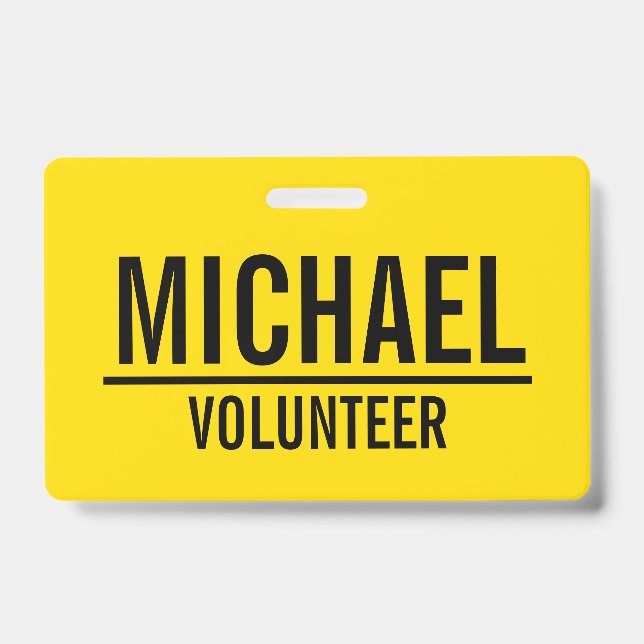 Yellow Volunteer Badge with Custom Name ID Badge (Front)