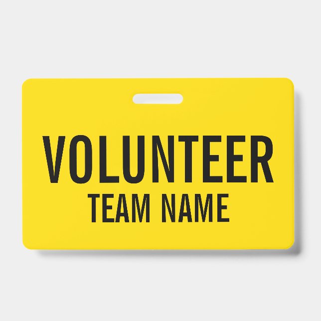 Yellow Volunteer Badge with Custom Team Name ID Badge (Front)