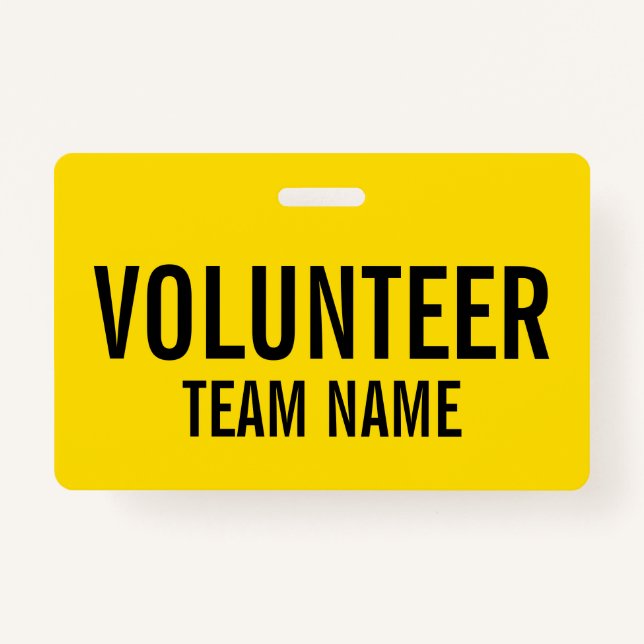 Yellow Volunteer Badge with Custom Team Name ID Badge (Front)