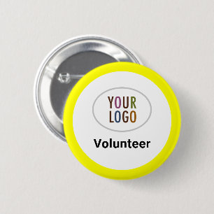 Yellow Volunteer Staff Button Badge Company Logo