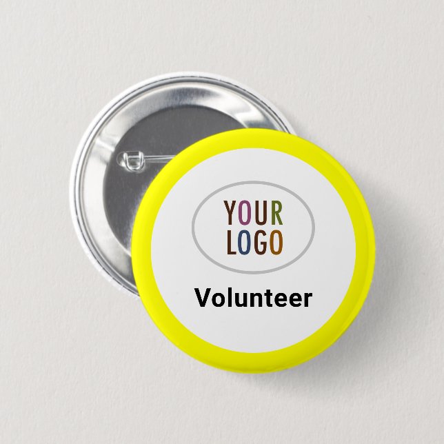 Yellow Volunteer Staff Button Badge Company Logo (Front & Back)