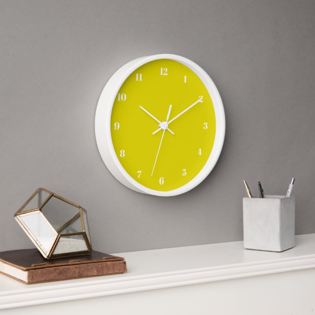 Yellow Wall Clock Custom Colours and Numbers Font (Office)
