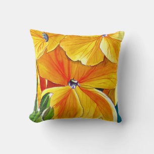 Yellow wallflower watercolour flower art cushion