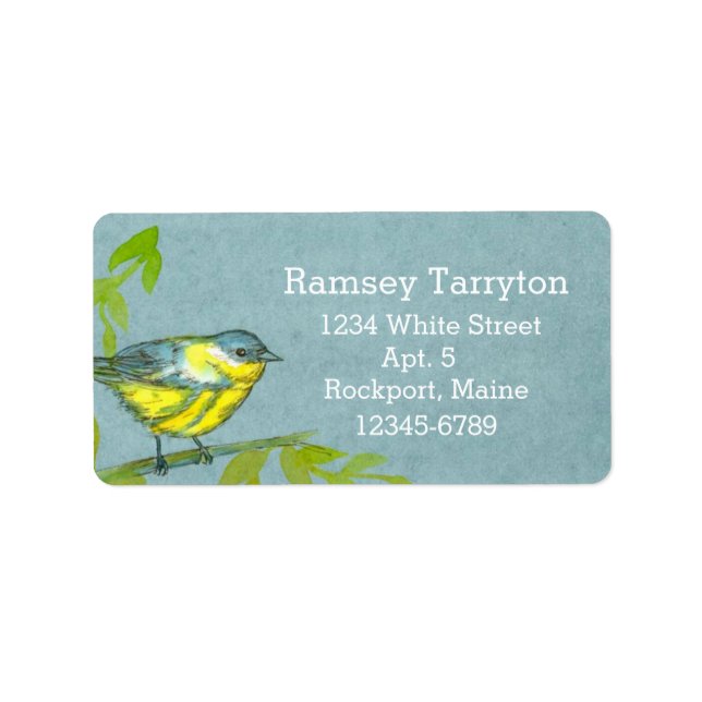 Yellow Warbler Bird Grey Watercolor Label (Front)