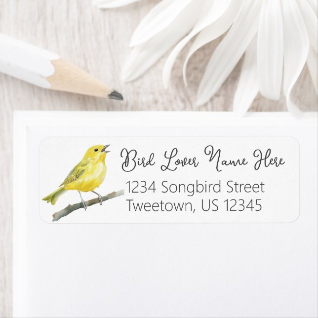 Yellow Warbler Singing Bird Watcher Gift Return Address Label (Insitu)