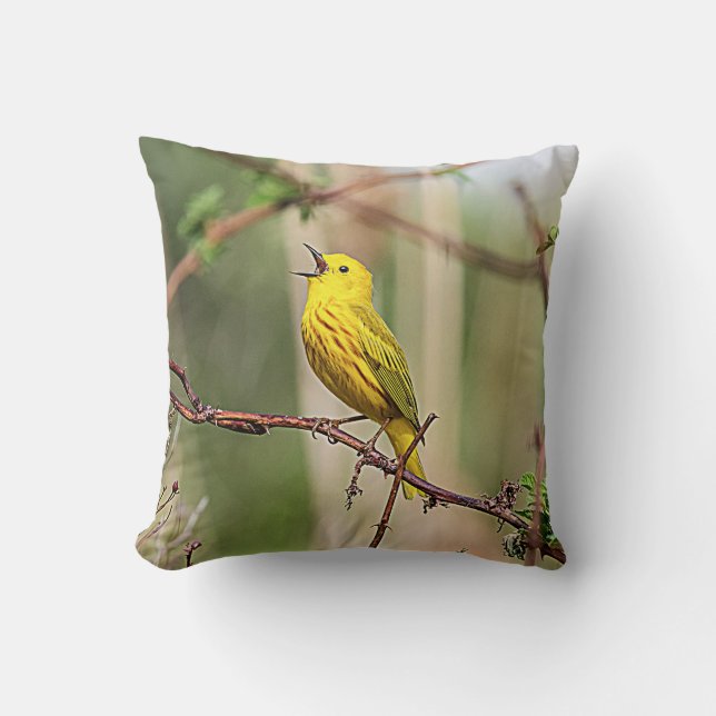 Yellow Warbler Singing Cushion (Front)