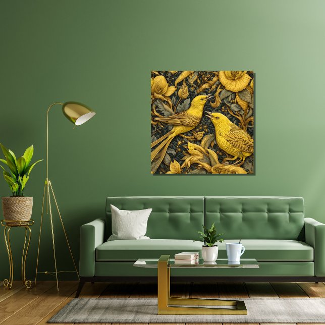 Yellow Warblers Canvas Print (Yellow Warblers Canvas Print - in a green living room.)