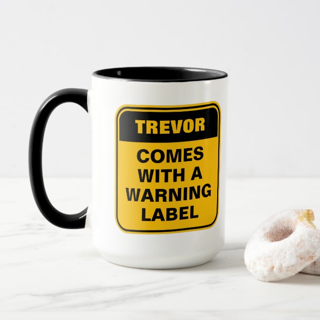 Yellow warning label road sign danger caution mug (With Donut)