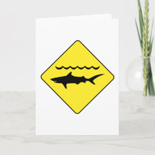 Yellow 'warning sharks' sign greeting card