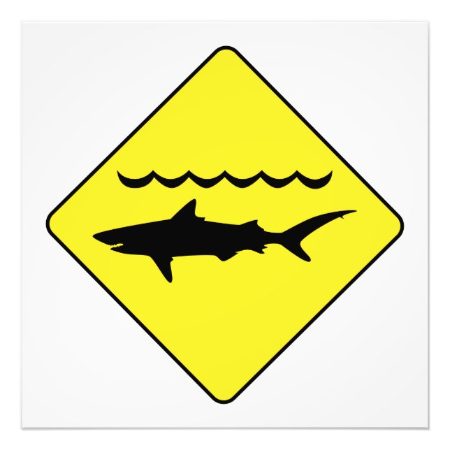 Yellow 'warning sharks' sign photo print (Front)
