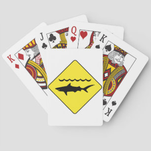 Yellow 'warning sharks' sign poker deck