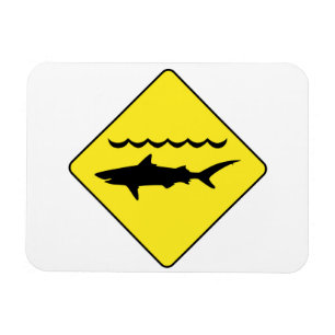 Yellow 'warning sharks' sign rectangular magnet