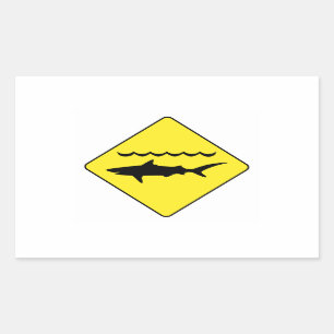 Yellow 'warning sharks' sign rectangular sticker