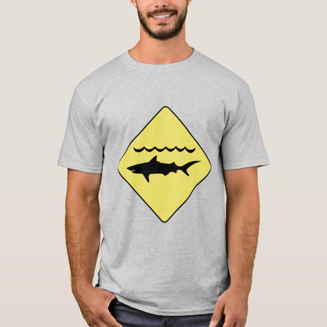 Yellow 'warning sharks' sign T-Shirt (Front)