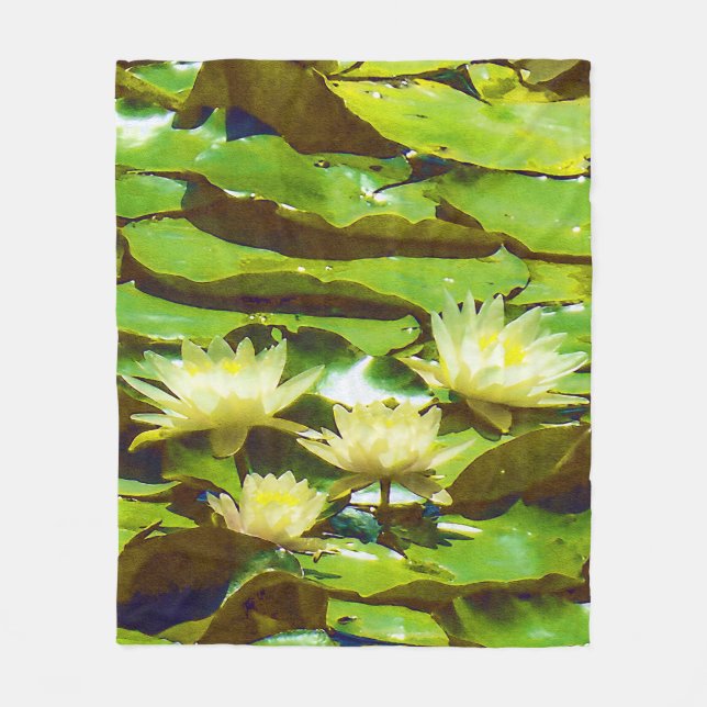 Yellow Water Lilies Fleece Blanket (Front)