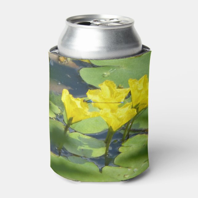 Yellow Water Lilies with Damselfly Can Cooler (Can Front)