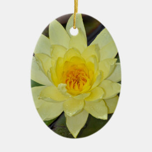 Yellow water lily flower ceramic ornament