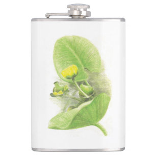 Yellow water Lily pencil sketch Hip Flask