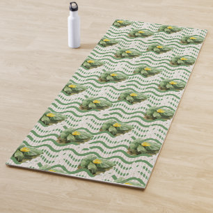 yellow Water Lily watercolor geometrical Pattern Yoga Mat