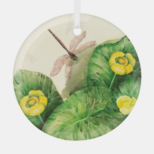 yellow water-lily watercolor   glass tree decoration