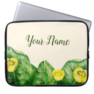 yellow water-lily watercolor   laptop sleeve
