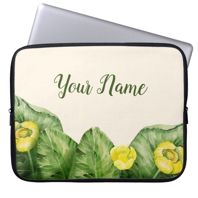 yellow water-lily watercolor   laptop sleeve (Front)