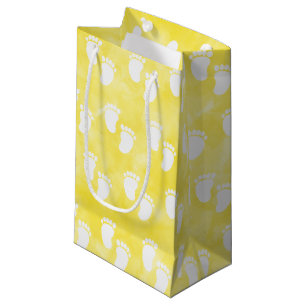 Yellow Watercolor Baby Shower Footprint Pattern Small Gift Bag
