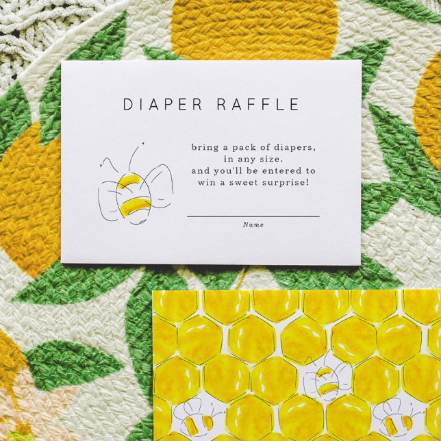 Yellow Watercolor Bee Diaper Raffle Baby Shower Enclosure Card (Yellow watercolor bumble bees honeycomb Baby Shower diaper raffle enclosure cards.)