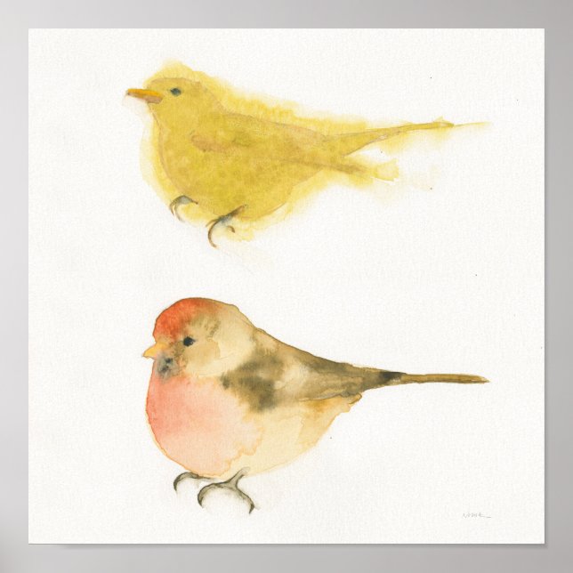 Yellow Watercolor Birds Poster (Front)