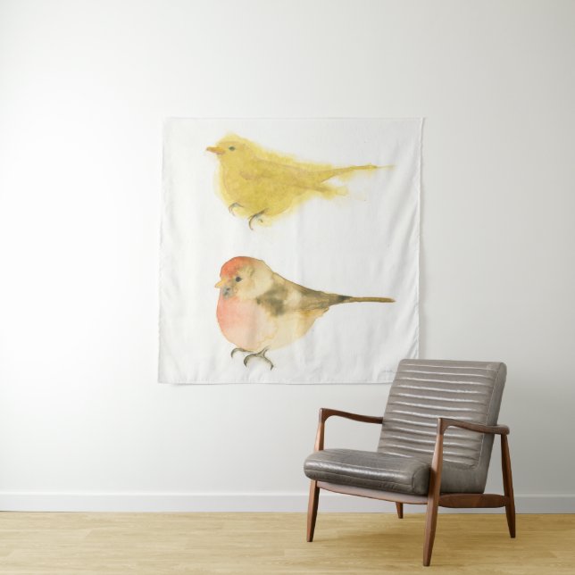 Yellow Watercolor Birds Tapestry (In Situ (Horizontal))
