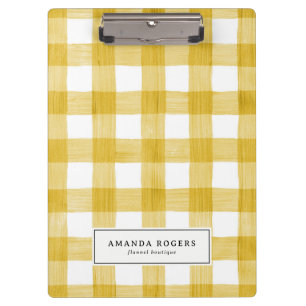 Yellow Watercolor Buffalo Plaid Personalised Clipboard