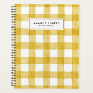 Yellow Watercolor Buffalo Plaid Personalised Planner