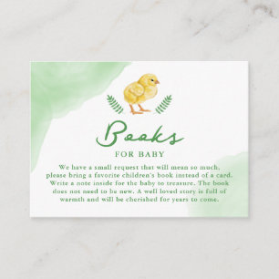 Yellow Watercolor Chick With Green Books For Baby Enclosure Card