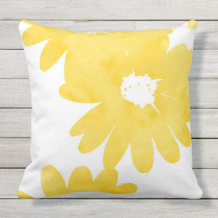 Yellow Watercolor Daisies Cushion