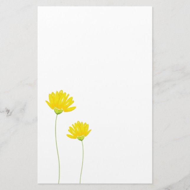 Yellow Watercolor Daisies Stationery (Front)