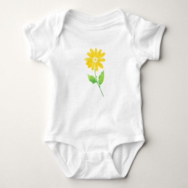 Yellow Watercolor Daisy Stem  Baby Bodysuit (Front)