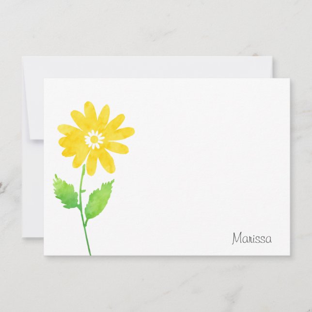 Yellow Watercolor Daisy Stem Card (Front)