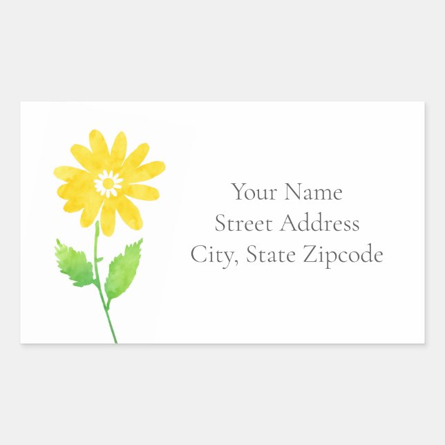 Yellow Watercolor Daisy Stem labels (Front)