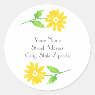 Yellow Watercolor Daisy Stems Labels