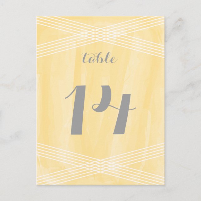 Yellow Watercolor Deco Table Number Postcard (Front)