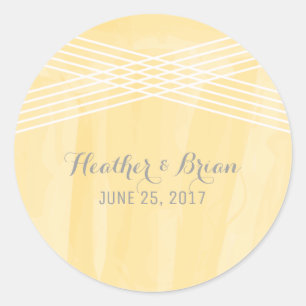 Yellow Watercolor Deco Wedding Classic Round Sticker