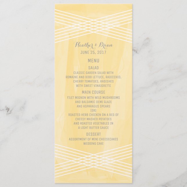 Yellow Watercolor Deco Wedding Menu (Front)