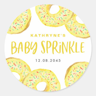 Yellow Watercolor Doughnuts Baby Sprinkle Thank Yo Classic Round Sticker