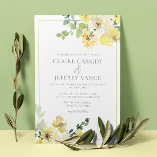 Yellow Watercolor Floral Cheeful Summer Wedding Invitation