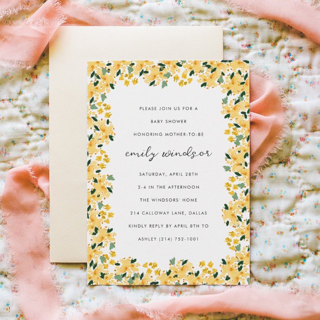 Yellow Watercolor Floral Garden Baby Shower Invitation (Creator Uploaded)
