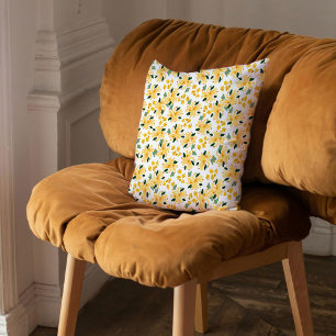 Yellow Watercolor Floral Garden Throw Pillow