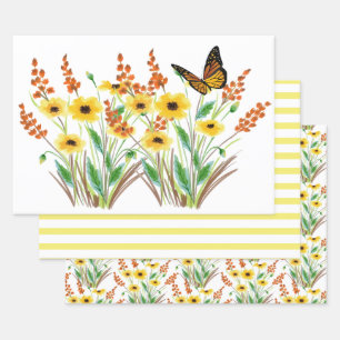 Yellow Watercolor Floral Gift Wrapping Paper Sheet