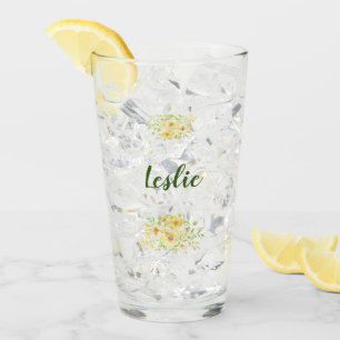 Yellow watercolor floral  glass