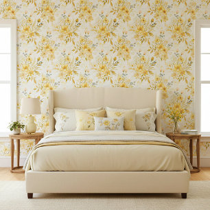 Yellow watercolor floral pattern wallpaper