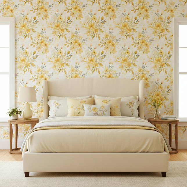 Yellow watercolor floral pattern wallpaper (Creator Uploaded)